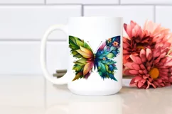 Abstract Butterfly with Plant Leaves and 3D Flowers, PNG Product Image 2