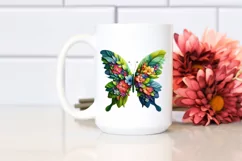 Abstract Butterfly with Plant Leaves and 3D Flowers, PNG Product Image 2