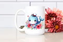 Colorful Cute Baby Whale with Sailor | Sublimation | Clipart Product Image 2