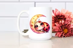 Colorful Cute Baby Ladybug Resting on Moon | Sublimation | Product Image 2