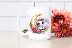 Colorful Baby Unicorn Zinnia on Moon | Sublimation | Clipart Product Image 2