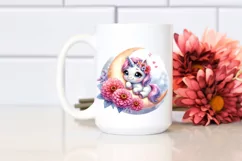 Colorful Baby Unicorn Zinnia on Moon | Sublimation | Clipart Product Image 2