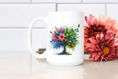 Abstract Tree with Plant Leaves and 3D Flowers, PNG Product Image 2
