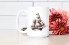 Funny Vintage Sailboat with Ribbons | Sublimation Clipart Product Image 2