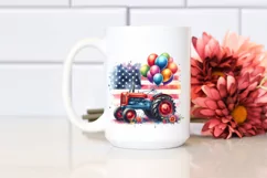 Vintage Tractor Balloons USA Flags | Summer Clipart Product Image 2