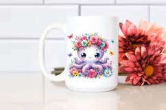 Cute Octopus Sitting on Flower | Sublimation Clipart Product Image 2
