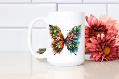 Abstract Butterfly with Plant Leaves and 3D Flowers, PNG Product Image 2