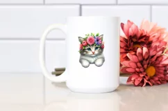 Watercolor Young Kitten with Flowers | Sublimation | Clipart Product Image 2