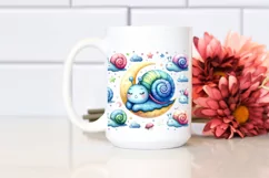 Colorful Baby Snail Sleeping on Moon | Sublimation Clipart Product Image 2
