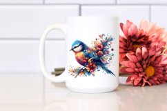 Vibrant Bird with Flowers, Watercolor Clipart Product Image 2