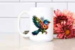 Abstract Vibrant Bird with Flowers PNG Product Image 2