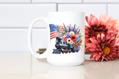 Watercolor Train with Flowers, USA Flag | Sublimation | Product Image 2
