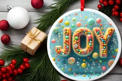 Joy Christmas Round Cute Ornament Sublimation Product Image 1