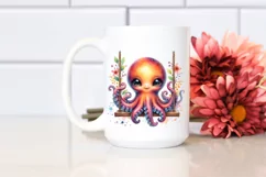 Colorful Baby Octopus Swing Watercolor Sublimation Clipart Product Image 2