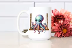 Colorful Baby Octopus Swing Watercolor Sublimation Clipart Product Image 2