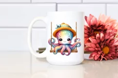 Colorful Baby Octopus Swing Watercolor Sublimation Clipart Product Image 2
