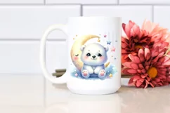 Colorful Baby Polar Bear Moon Clipart Product Image 2