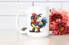 Watercolor Funny Chicken with Fancy es Clipart Product Image 2