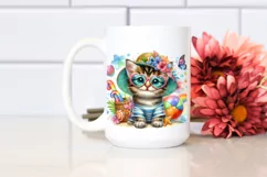 Colorful Watercolor Baby Cat with Beachwear Product Image 2