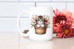 Cute Baby Cat in Wood Bucket PNG Product Image 2