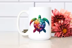 Abstract Vibrant Turtle with Plant Leaves PNG Product Image 2