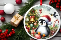 Winter Penguin Round Ornament Sublimation PNG Product Image 2