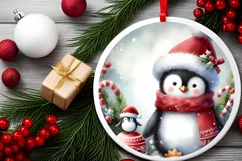 Winter Penguin Round Ornament Sublimation PNG Product Image 2
