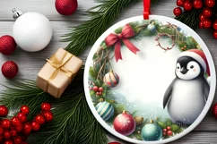 Winter Penguin Round Ornament Sublimation PNG Product Image 2