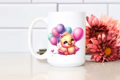 Smiling Cute Baby Duck Cuddling Balloons | Clipart Product Image 2