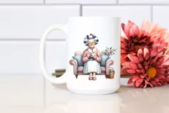 Old Lady Washing Hair Tea Cup Clipart Product Image 2