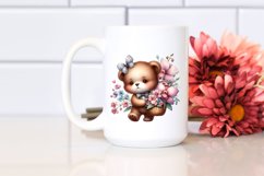 Detailed Baby Bear with Flowers | Sublimation | Clipart Product Image 2