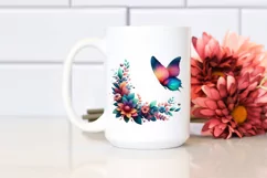 Abstract Vibrant Butterfly with Flowers PNG Product Image 2