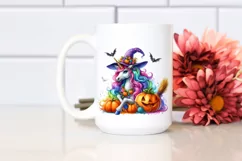 Vibrant Halloween Unicorn with Broom | Sublimation Clipart Product Image 2