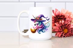 Vibrant Halloween Unicorn with Broom | Sublimation Clipart Product Image 2