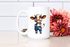 Watercolor Happy Cow in Farm Jeans Clipart Product Image 2