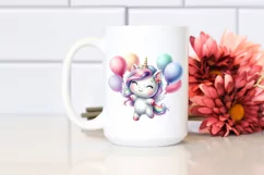 Colorful Baby Unicorn Dancing with Balloons | Clipart Product Image 2
