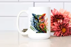Abstract Vibrant Owl with Flowers PNG Product Image 2