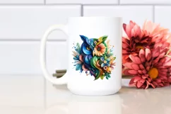 Abstract Vibrant Owl with Flowers PNG Product Image 2