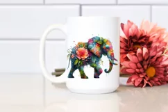 Abstract Vibrant Elephant with Flowers PNG Product Image 2