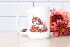 Colorful Baby Unicorn with Autumn Leaves PNG Product Image 2