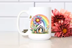 Kitten Flower Rainbow Watercolor Illustration Clipart Product Image 2