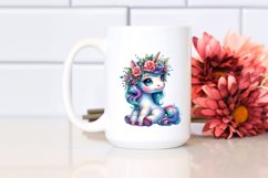 Cute Baby Unicorn with Floral Wreath PNG Product Image 2