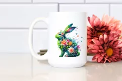 Abstract Vibrant Bunny with Flowers PNG Product Image 2