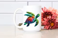Abstract Vibrant Turtle with Flowers PNG Product Image 2