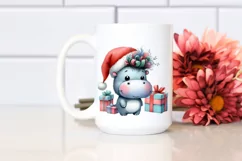 a Pastel Baby Hippo with Santa Hat PNG Product Image 2