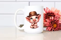 Watercolor Funny Baby Pig Sitting | Clipart Product Image 2