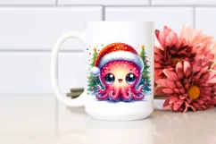 a Vibrant Baby Octopus PNG with Santa Hat Product Image 2