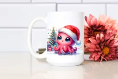 a Vibrant Baby Octopus PNG with Santa Hat Product Image 2