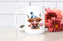 Highland Cow Party Hat Sublimation Clipart Product Image 2