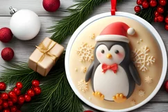 Christmas Penguin with Depth Round Sticker Ornament PNG Product Image 2